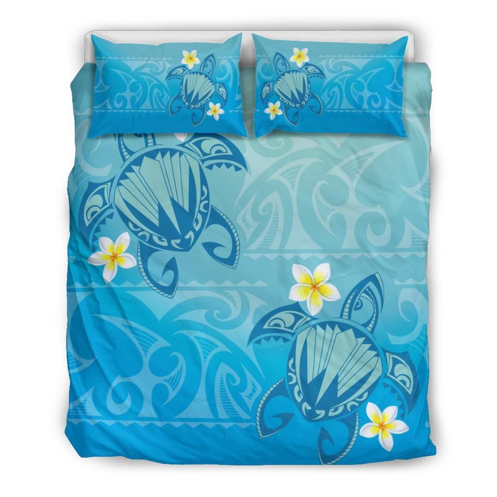 Hawaii Plumeria Deep Blue Turtle Bedding Set