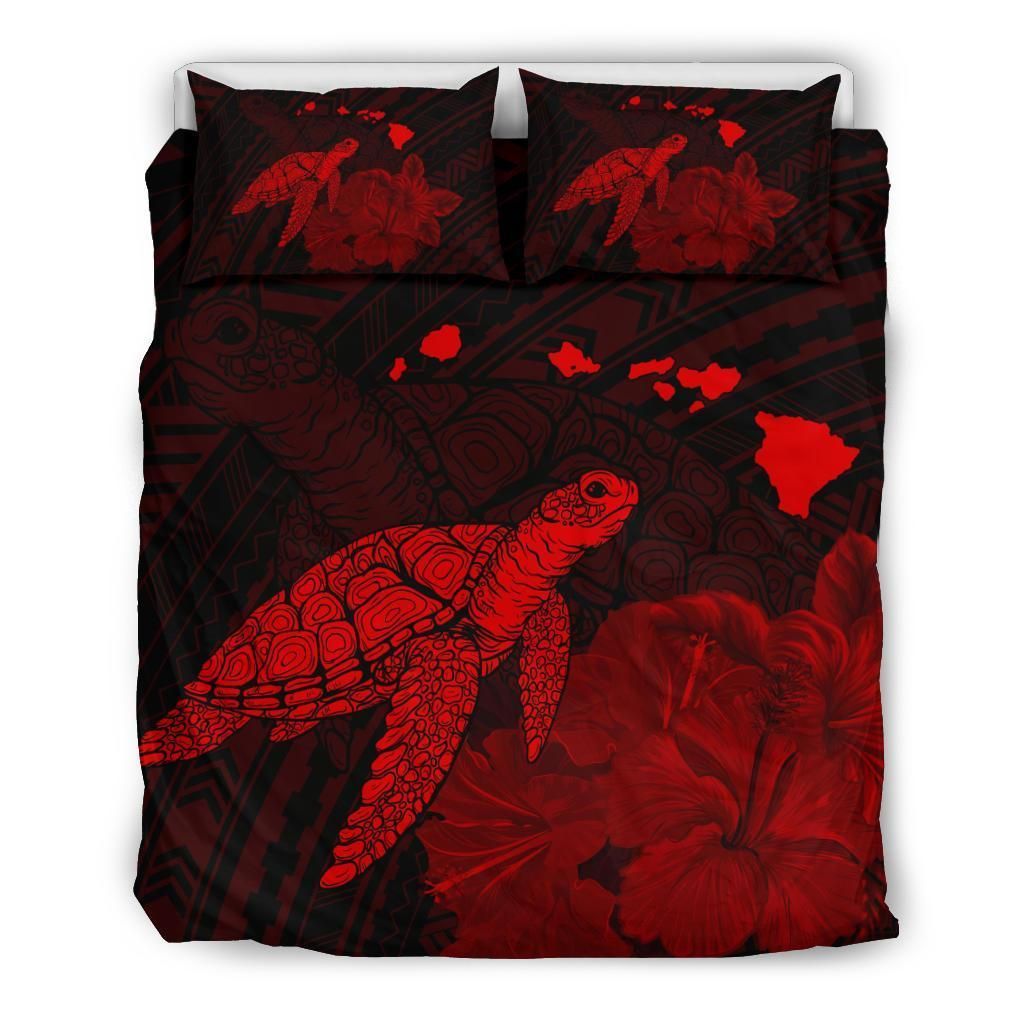 Hawaii Polynesian Hibiscus Turtle Map Red Bedding Set