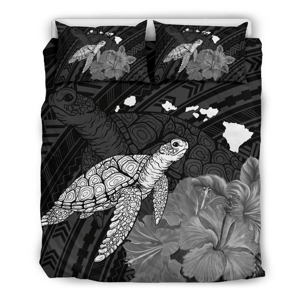 Hawaii Polynesian Hibiscus Turtle Map White Bedding Set