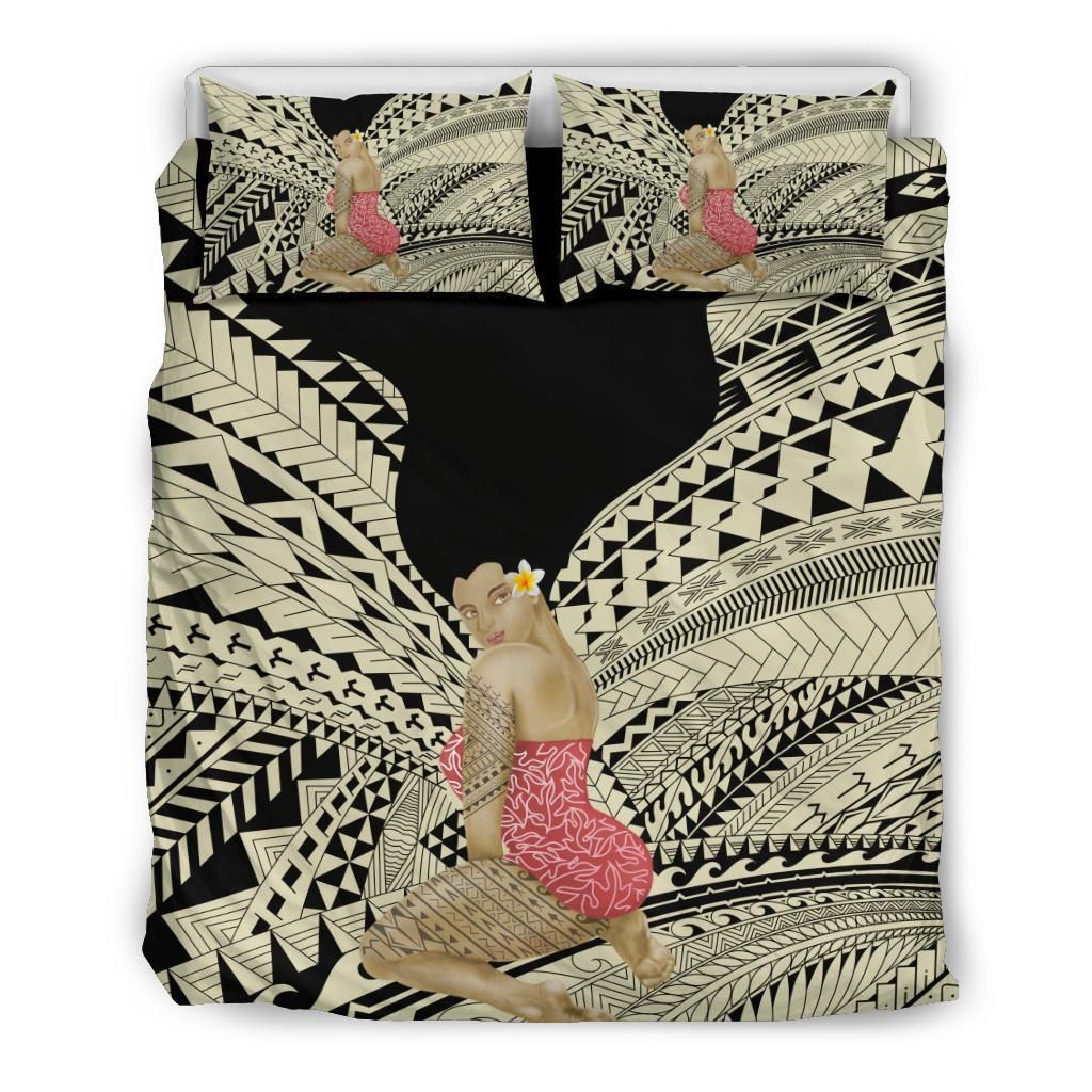 Hawaii Polynesian Hula Girl Wearing Plumeria Bedding Set