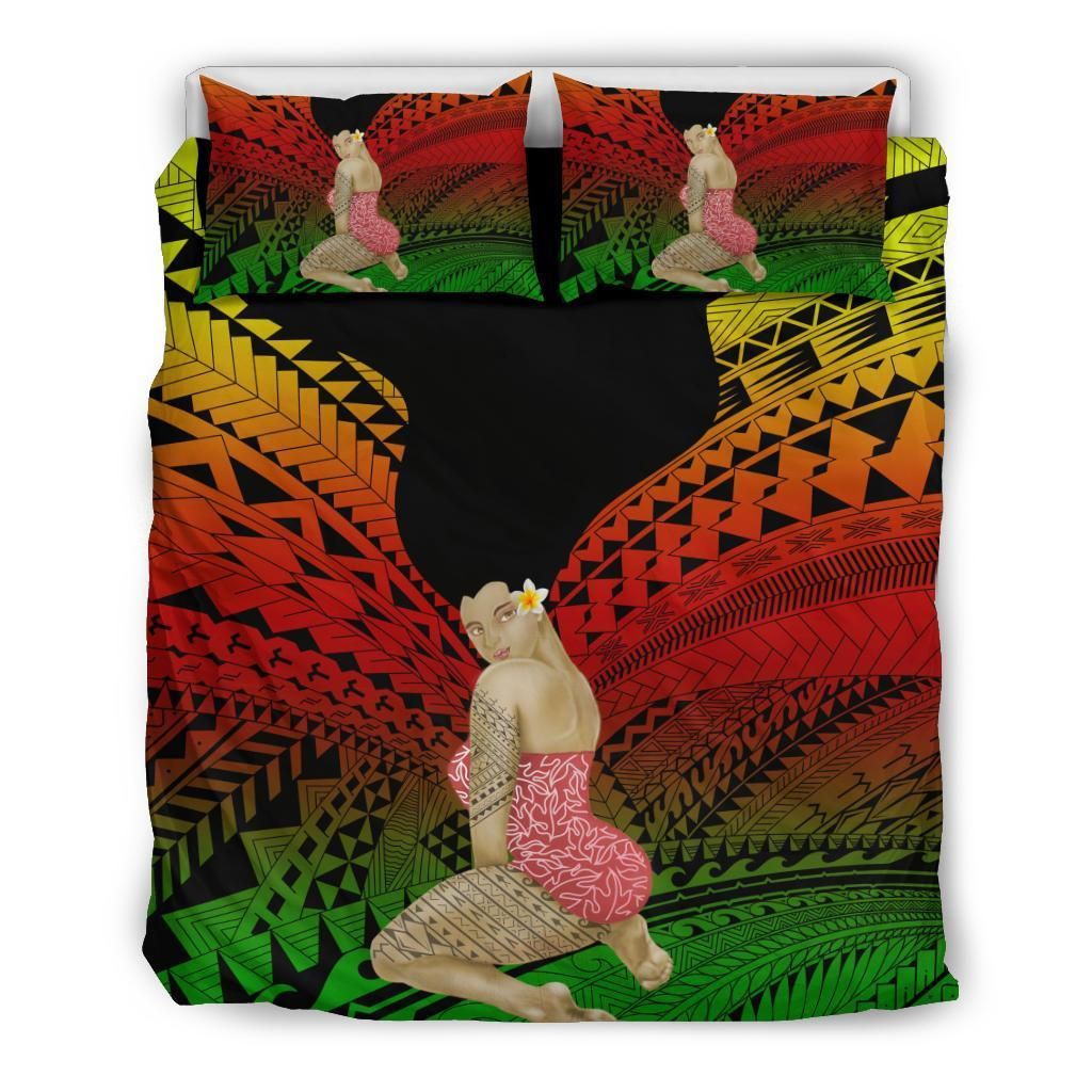 Hawaii Polynesian Hula Girl Wearing Plumeria Reggae Bedding Set