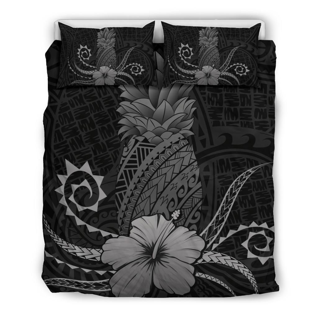 Hawaii Polynesian Pineapple Hibiscus Zela Style Gray Bedding Set