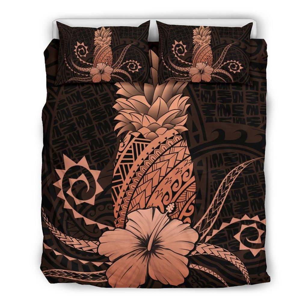 Hawaii Polynesian Pineapple Hibiscus Zela Style Orange Bedding Set