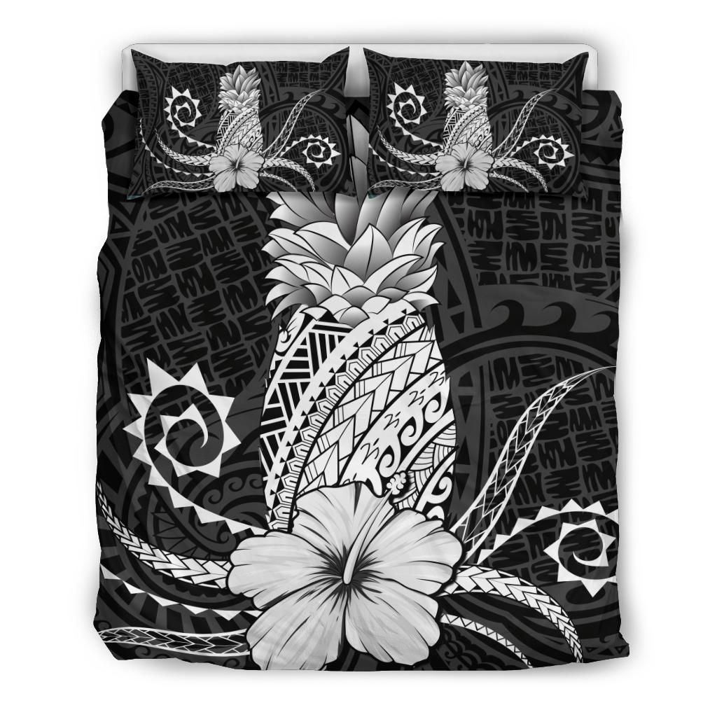 Hawaii Polynesian Pineapple Hibiscus Zela Style White Bedding Set