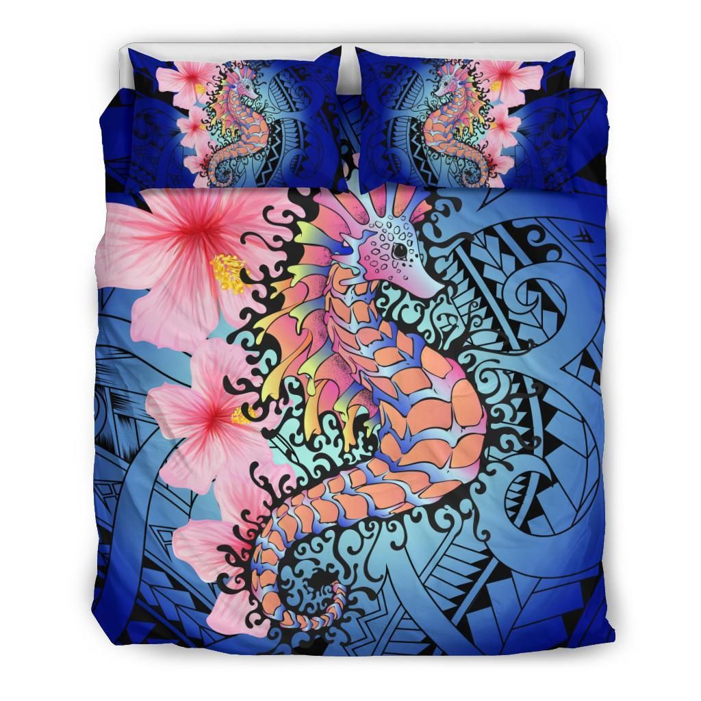 Hawaii Polynesian Pink Hibiscus Seahorse Bedding Set