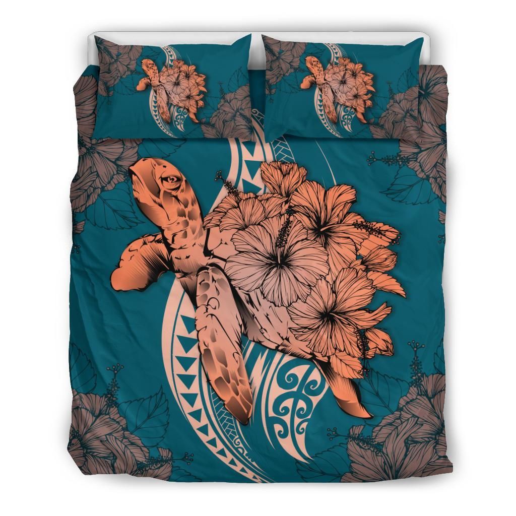Hawaii Polynesian Turtle Hibiscus Orange Bedding Set