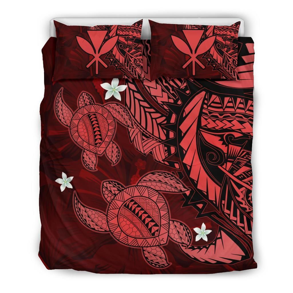 Hawaii Polynesian Turtle Hibiscus Red Bedding Set
