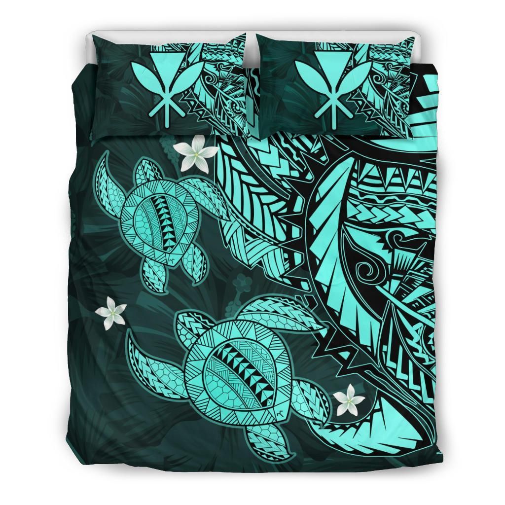 Hawaii Polynesian Turtle Hibiscus Turquoise Bedding Set