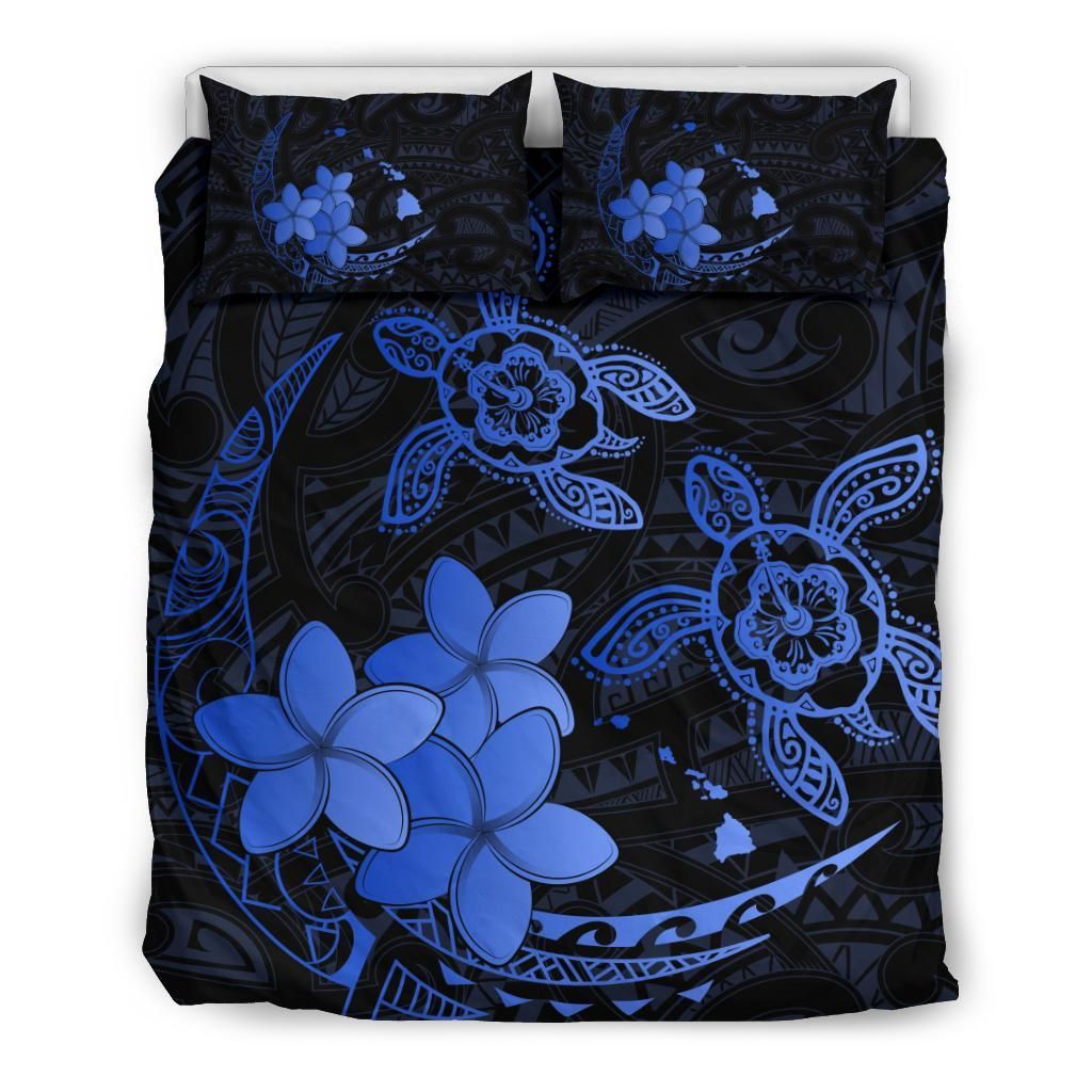 Hawaii Polynesian Turtle Plumeria Pog Style Blue Bedding Set
