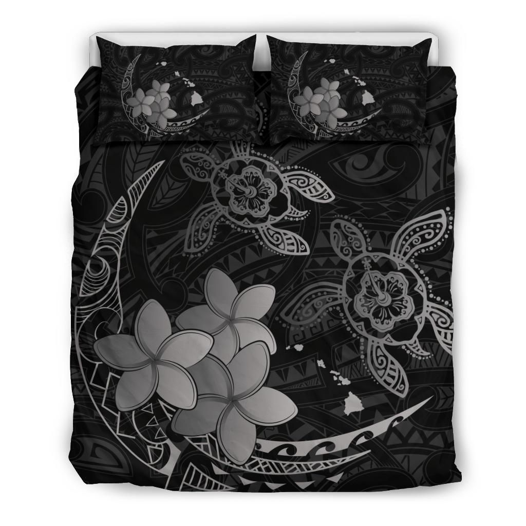 Hawaii Polynesian Turtle Plumeria Pog Style Gray Bedding Set