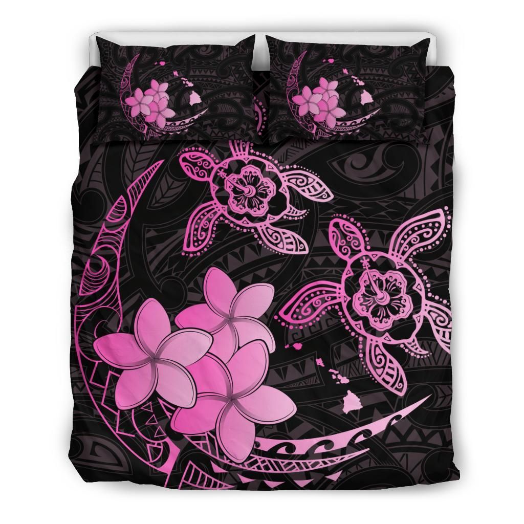Hawaii Polynesian Turtle Plumeria Pog Style Pink Bedding Set