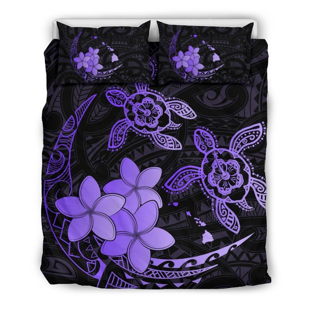 Hawaii Polynesian Turtle Plumeria Pog Style Purple Bedding Set