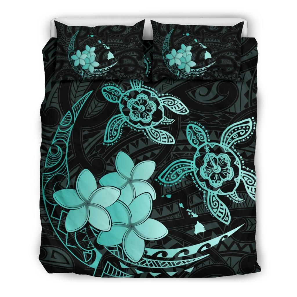 Hawaii Polynesian Turtle Plumeria Pog Style Turquoise Bedding Set
