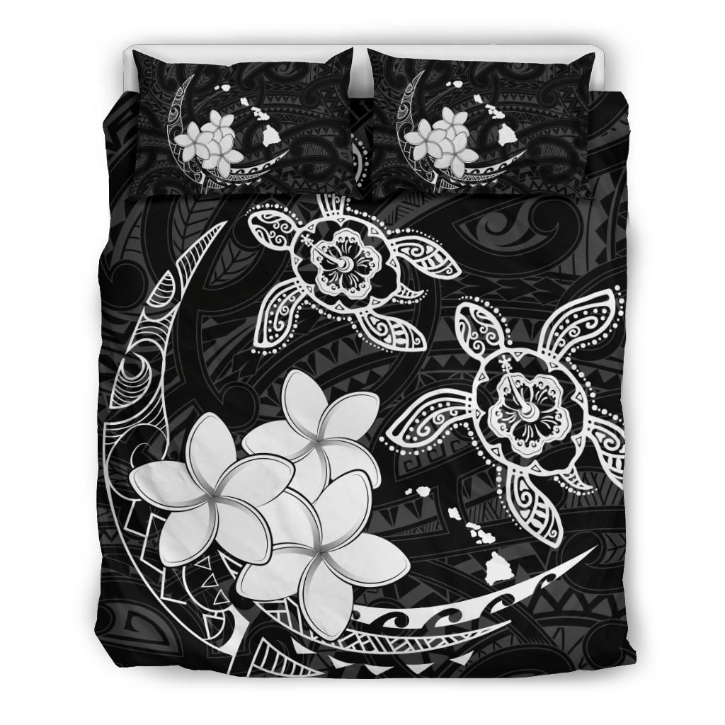 Hawaii Polynesian Turtle Plumeria Pog Style White Bedding Set