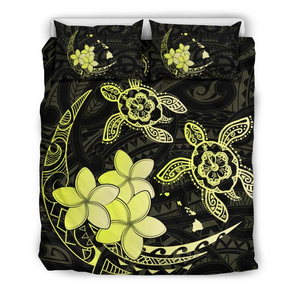 Hawaii Polynesian Turtle Plumeria Pog Style Yellow Bedding Set