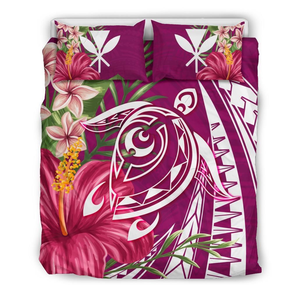 Hawaii Polynesian Turtle Tropical Hibiscus Plumeria Pink Bedding Set