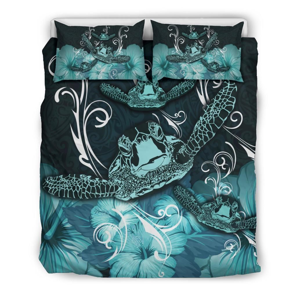 Hawaii Polynesian Turtle Waves Hibiscus Erik Style Turquoise Bedding Set
