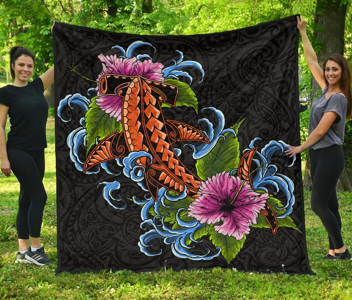 Hawaii Premium Quilt Polynesian Shark Hibiscus BN11 DHC28113010DD