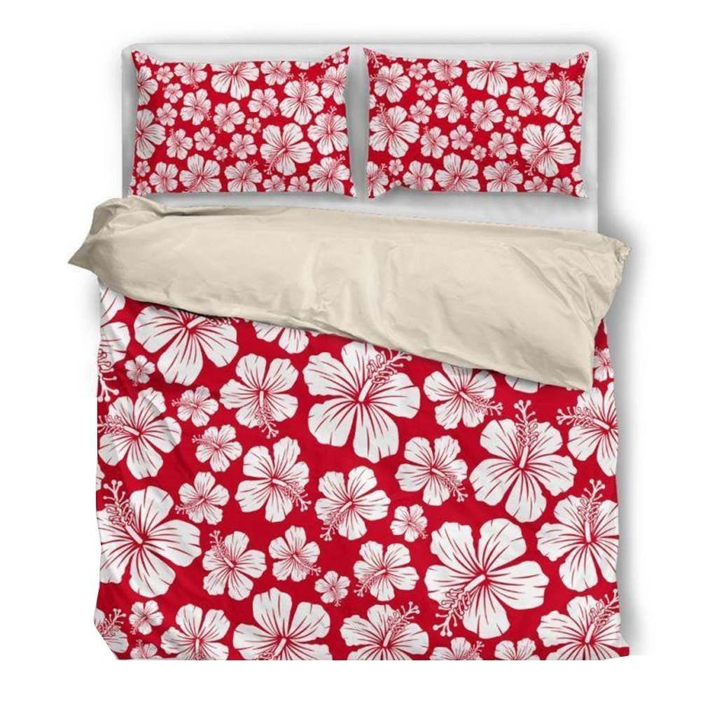 Hawaii Red Hibiscus Flowers Bedding Set