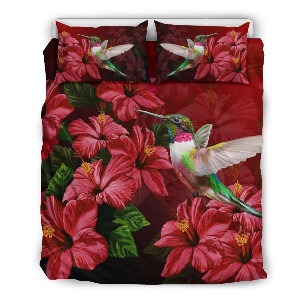 Hawaii Red Hibiscus Humming Bird Bedding Set