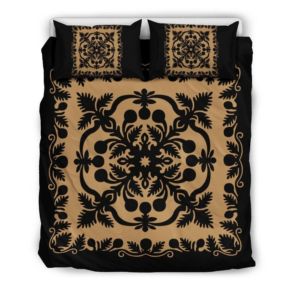 Hawaii Royal Pattern Black And Gold Bedding Set