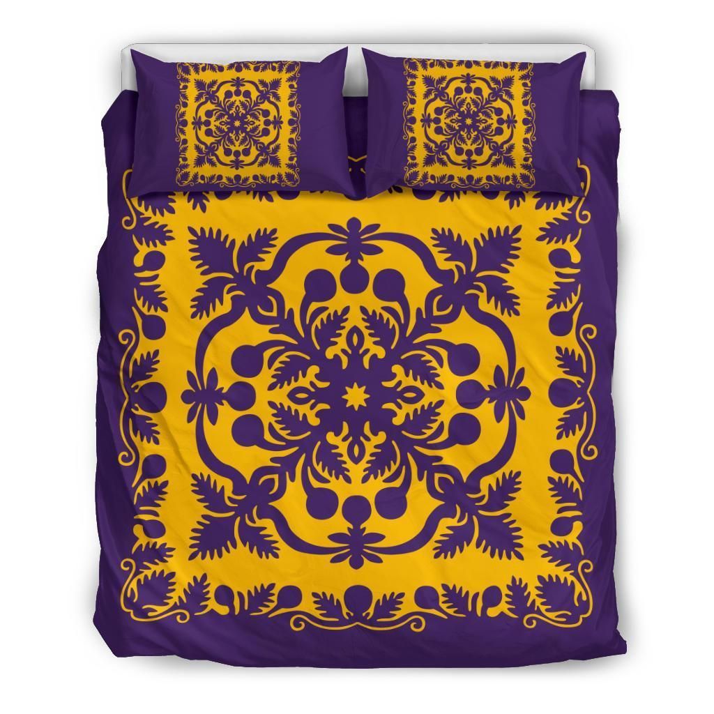 Hawaii Royal Pattern Purple And Yellow Bedding Set