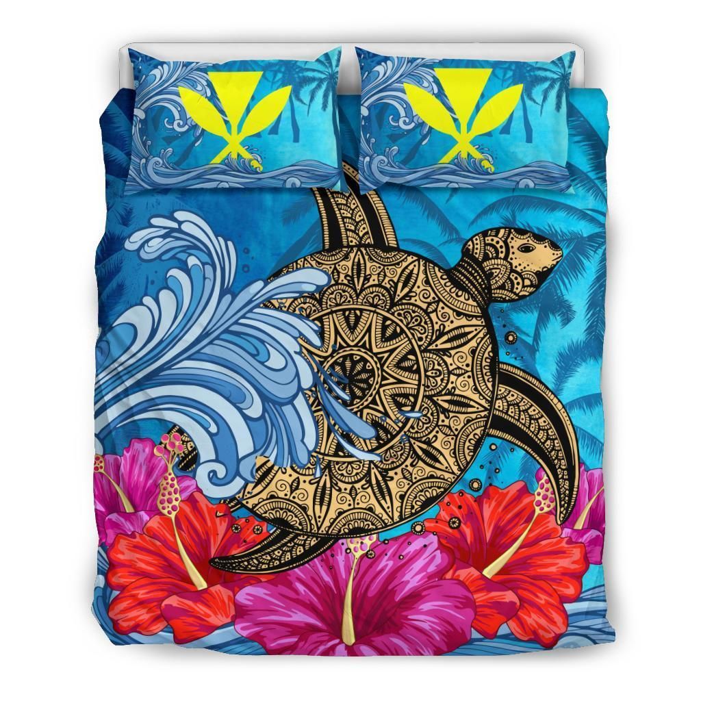Hawaii Sea Turtle Hibiscus Coconut Tree Bedding Set