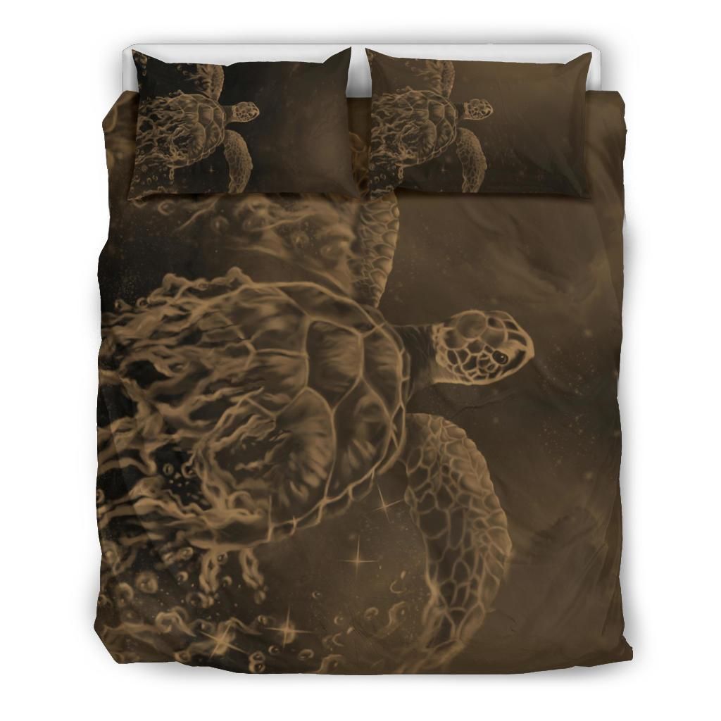 Hawaii Sea Turtle Water Color Travel Galaxy Gold Bedding Set
