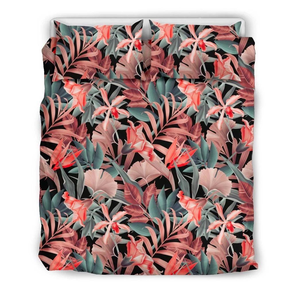 Hawaii Seamless Tropical Flower Plant Leaf Pattern Background Retro Botanical Style Bedding Set