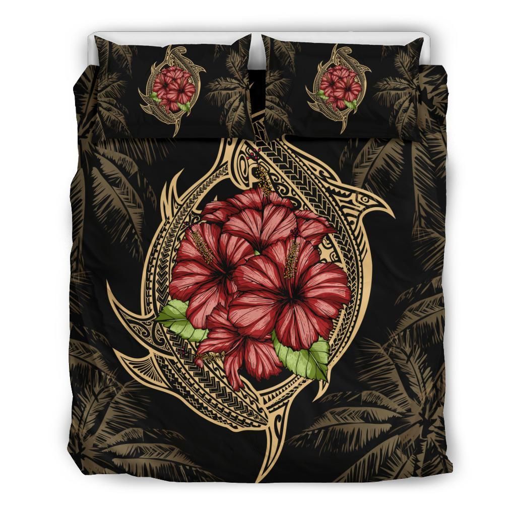 Hawaii Shark Hibiscus Gold Bedding Set