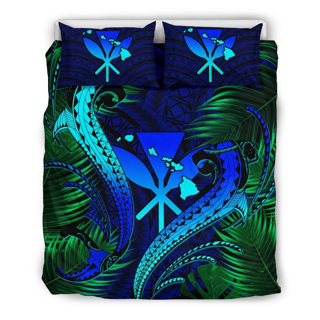 Hawaii Shark Polynesian Tropical Blue And Green Bedding Set