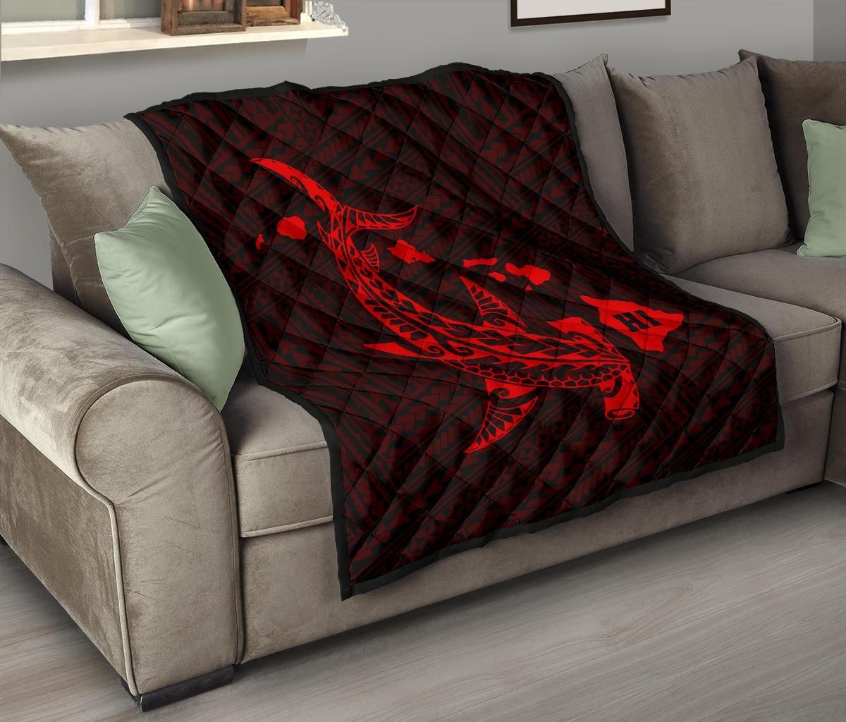 Hawaii Shark Red Polynesian Premium Quilt J14 DHC221110065DD