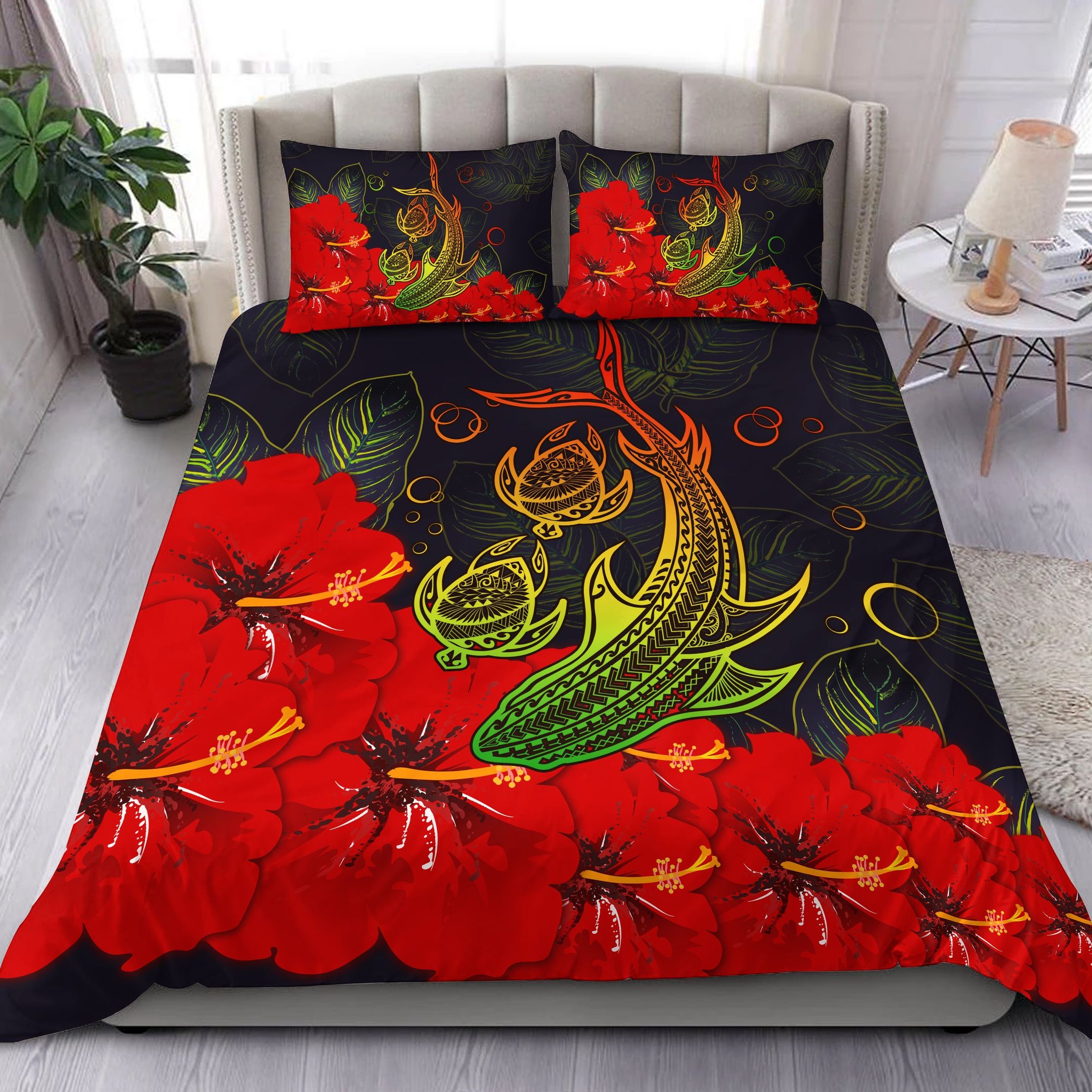 Hawaii Shark Turtle Hibiscus Vera Style Bedding Set