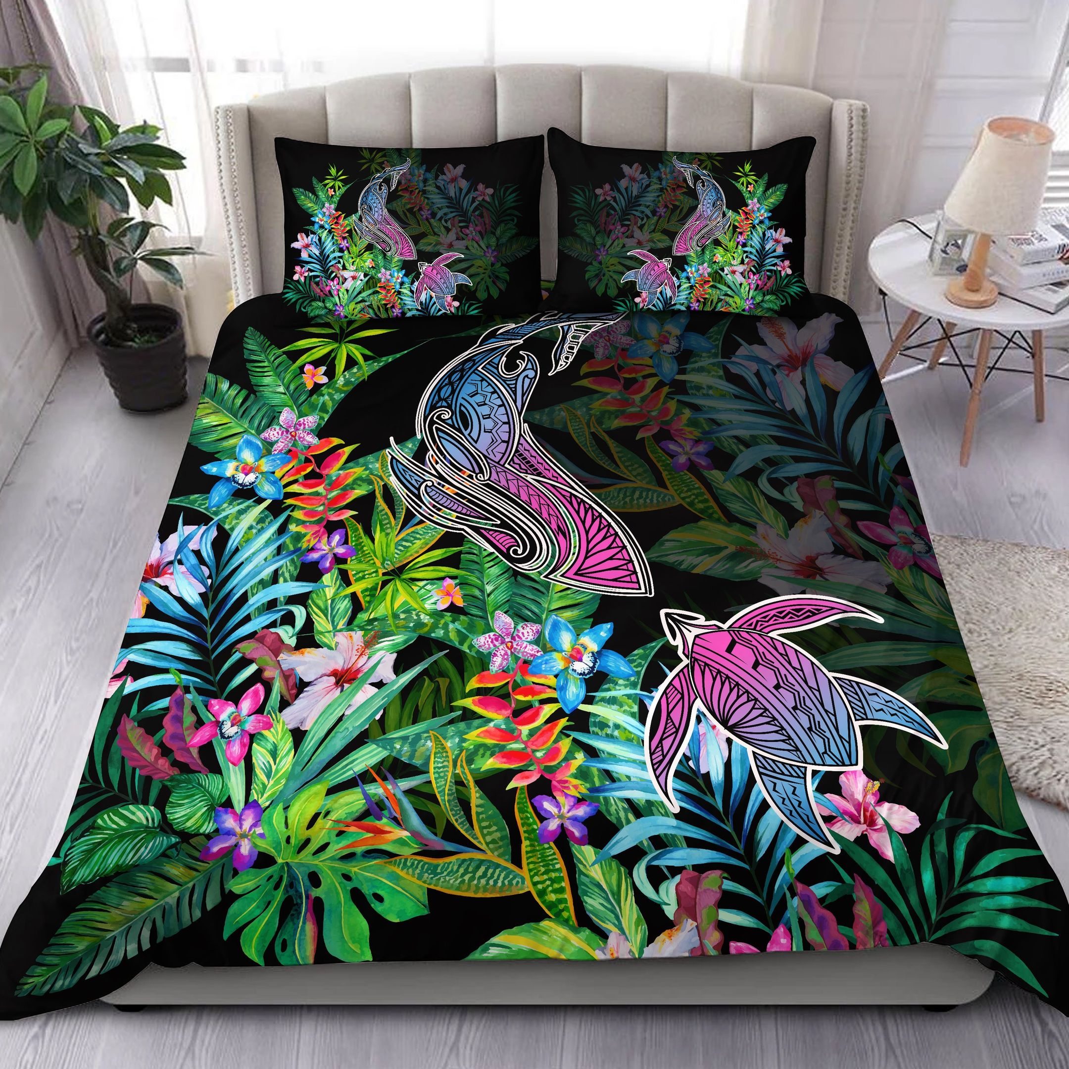 Hawaii Shark Turtle Tropical Polynesian Happy Style Bedding Set