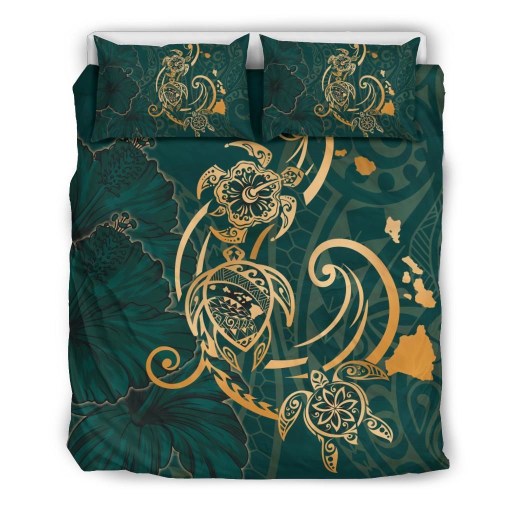 Hawaii Triple Marble Turtle Polynesian Hibiscus Benjamin Style Bedding Set