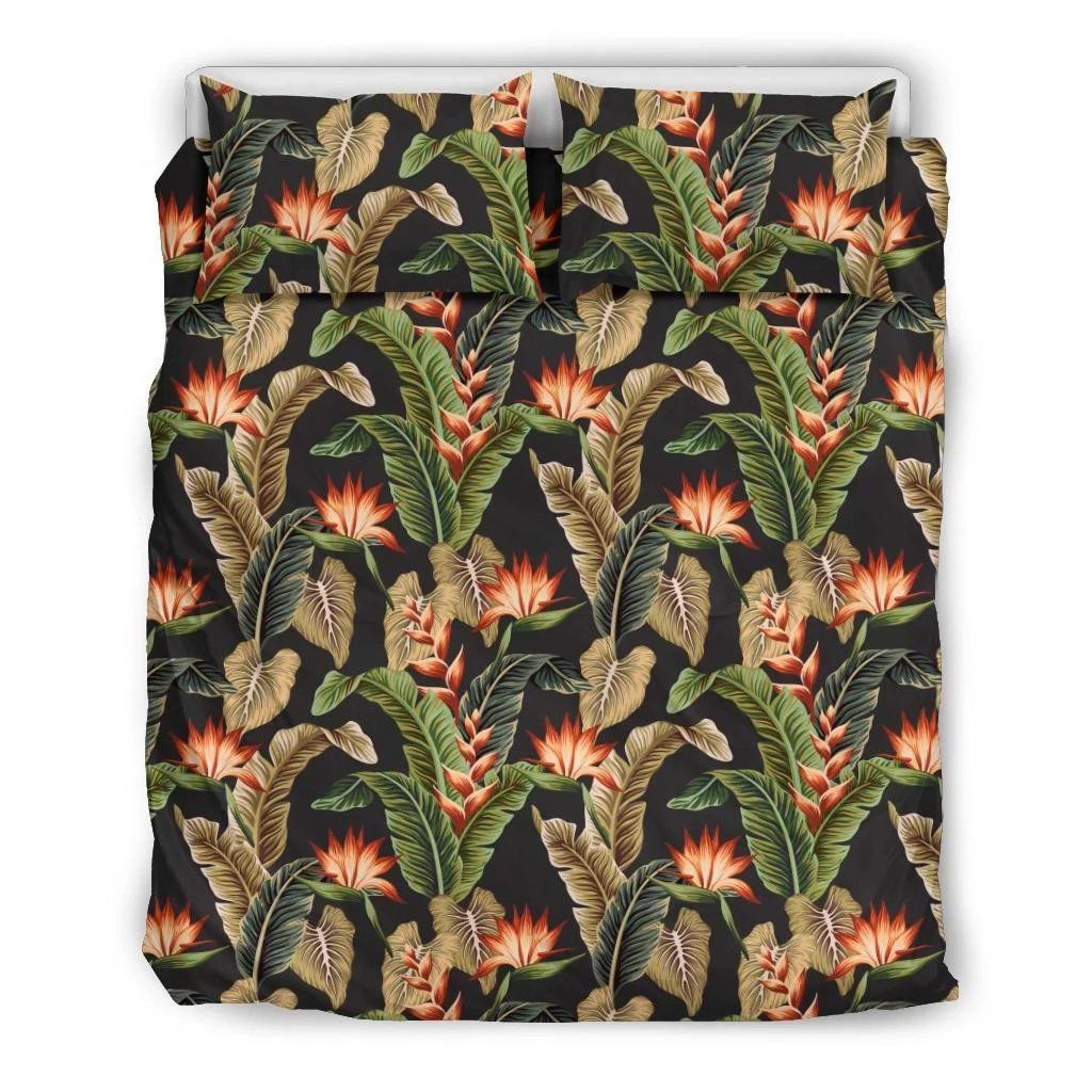 Hawaii Tropical Floral Vintage Strelitzia Flower Banana Leaves  Bedding Set