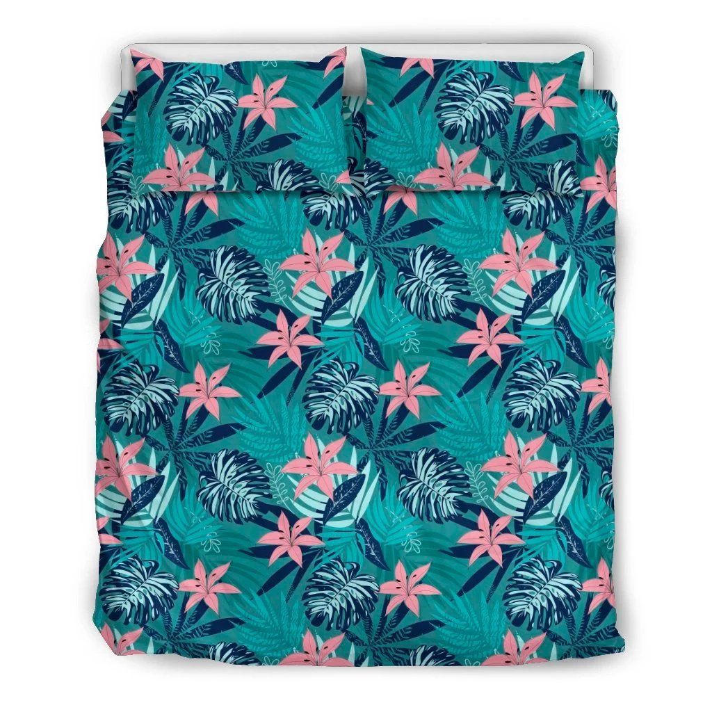 Hawaii Tropical Monstera Leaf Blue Bedding Set