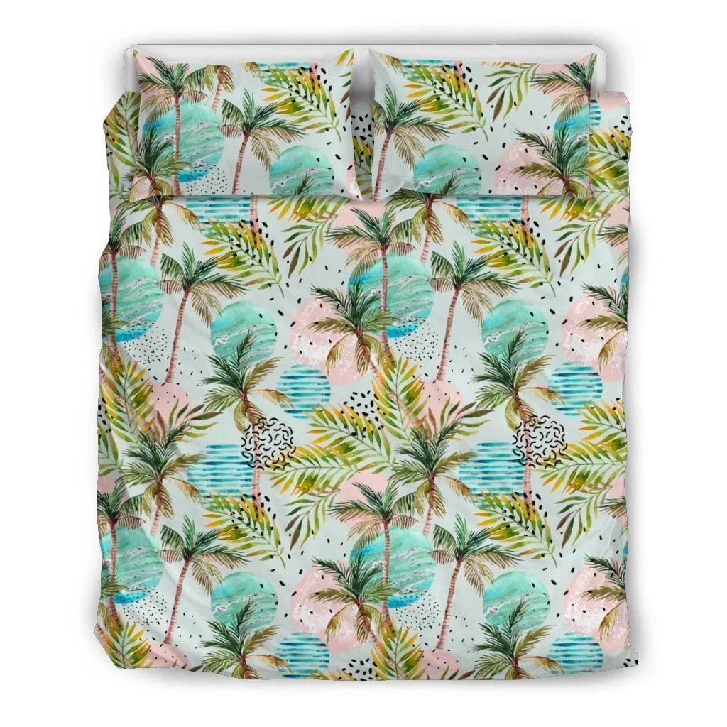 Hawaii Tropical Watercolor Palm Tree Leaf Bedding Set