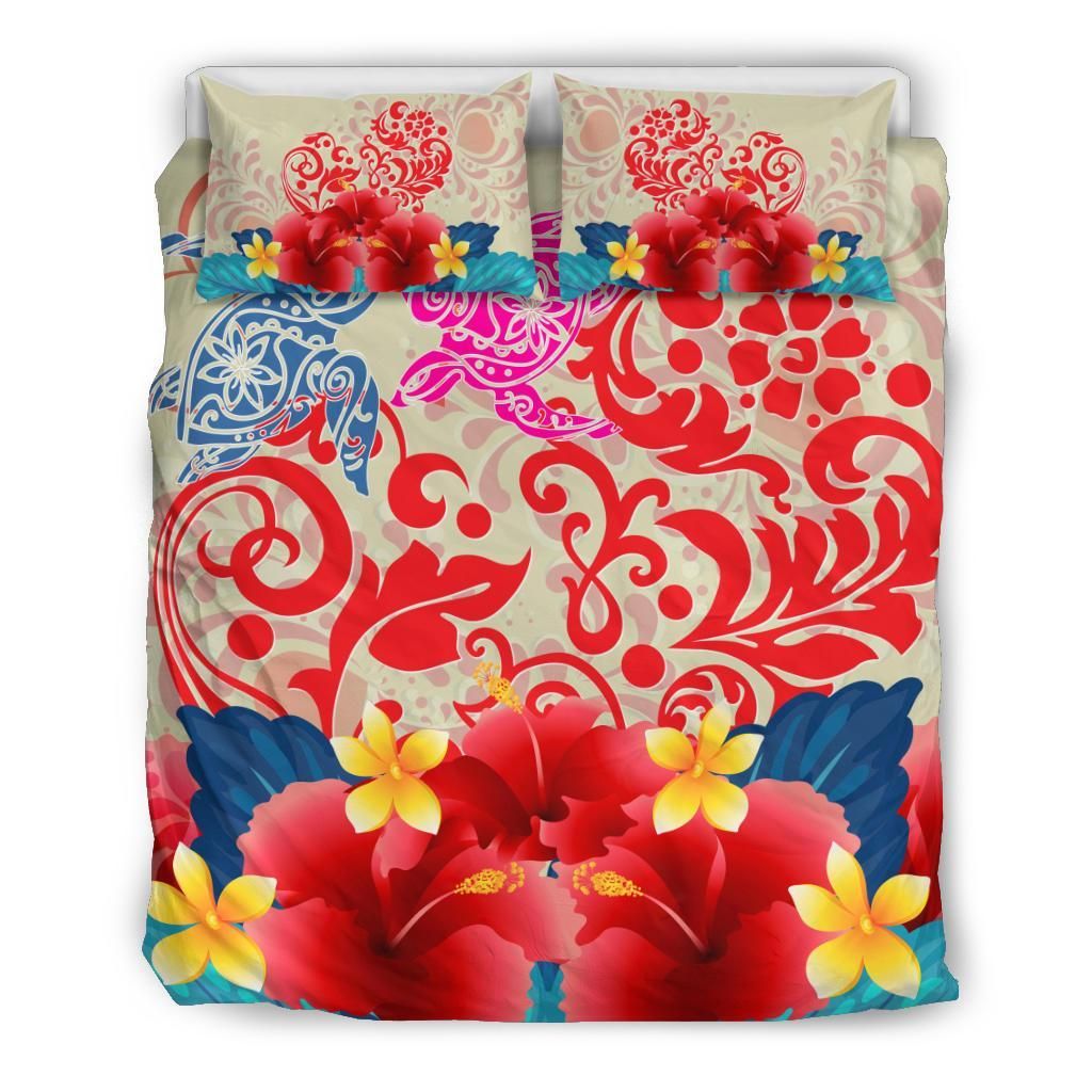 Hawaii Turtle Couple Hibiscus Valentine Pattern Bedding Set