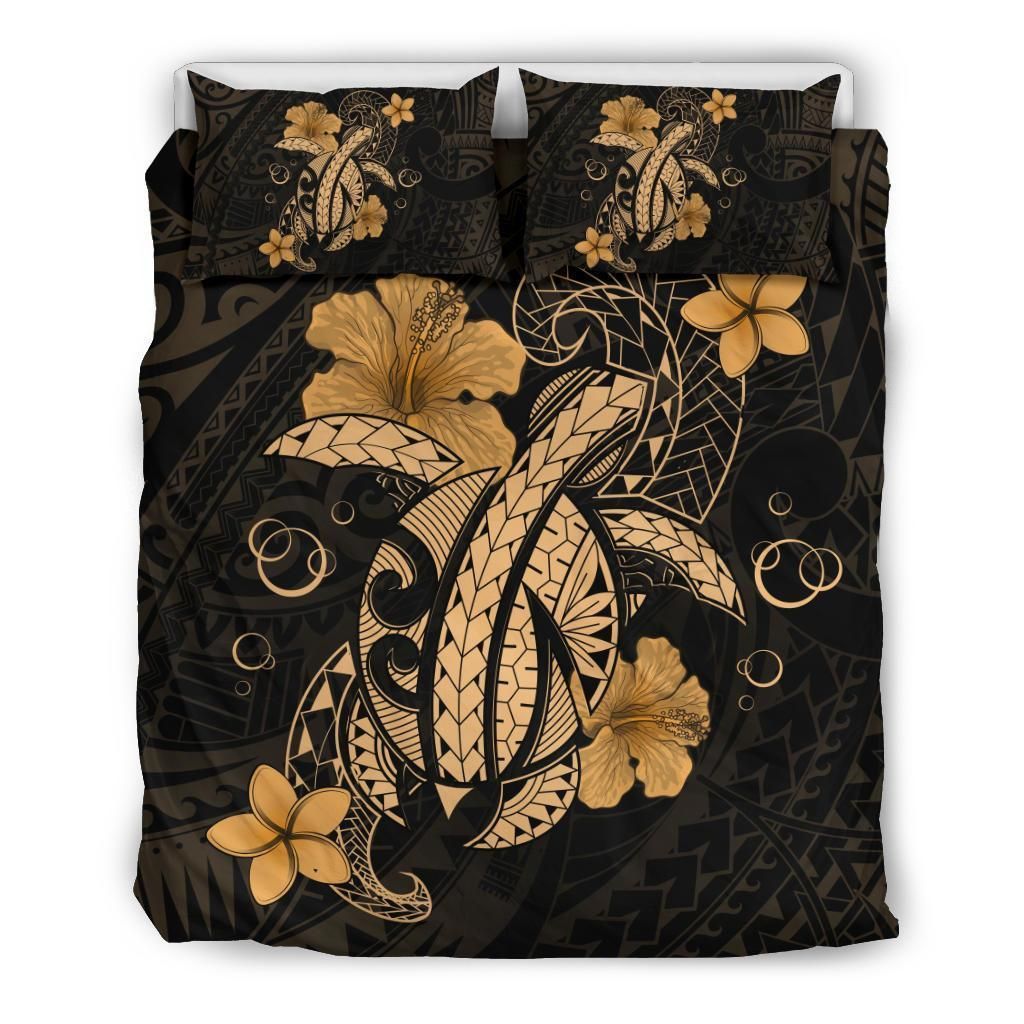 Hawaii Turtle Flower Polynesian Gold Bedding Set