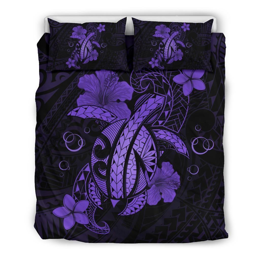Hawaii Turtle Flower Polynesian Purple Bedding Set