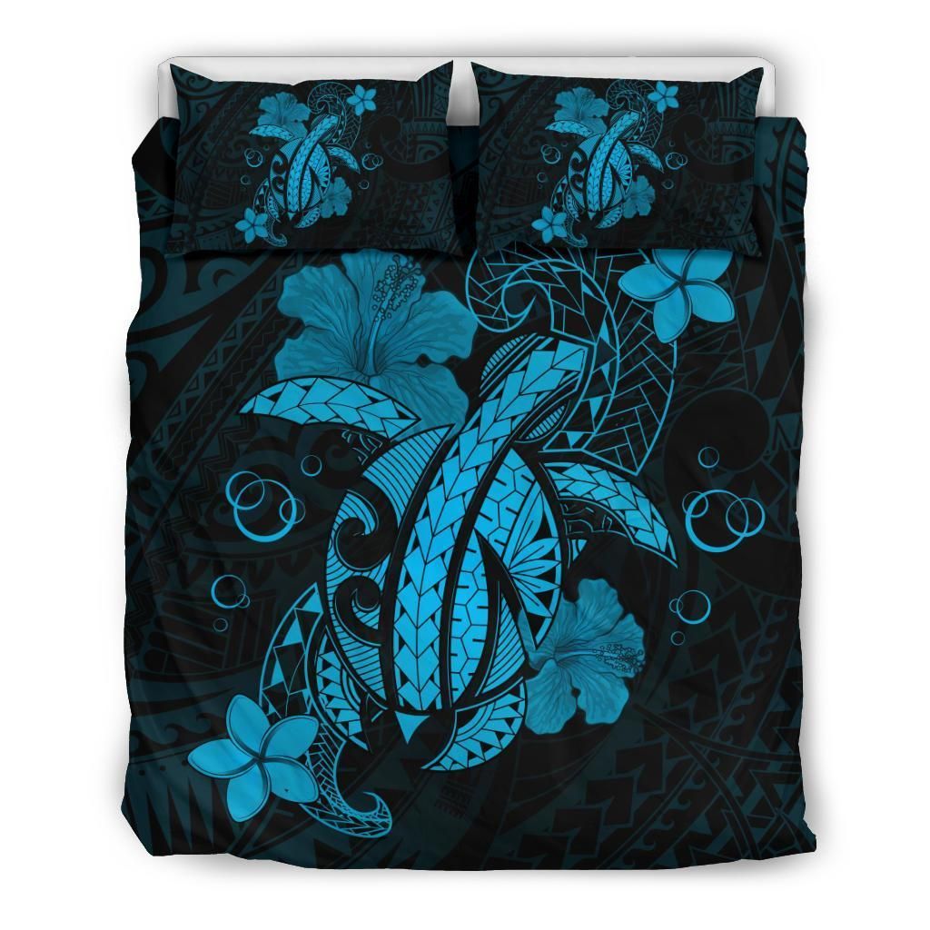 Hawaii Turtle Flower Polynesian Turquoise Bedding Set