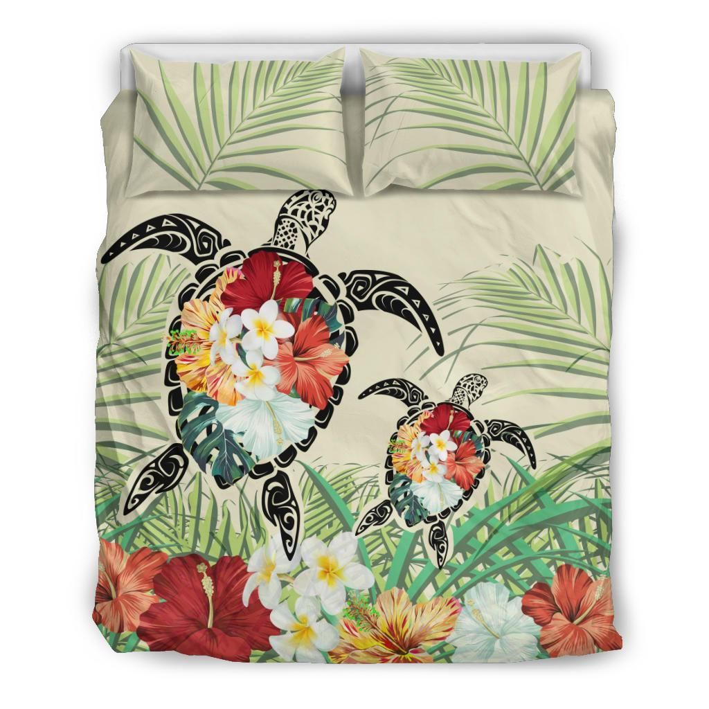 Hawaii Turtle Flowers Coconut Tree Leaf Bedding Set