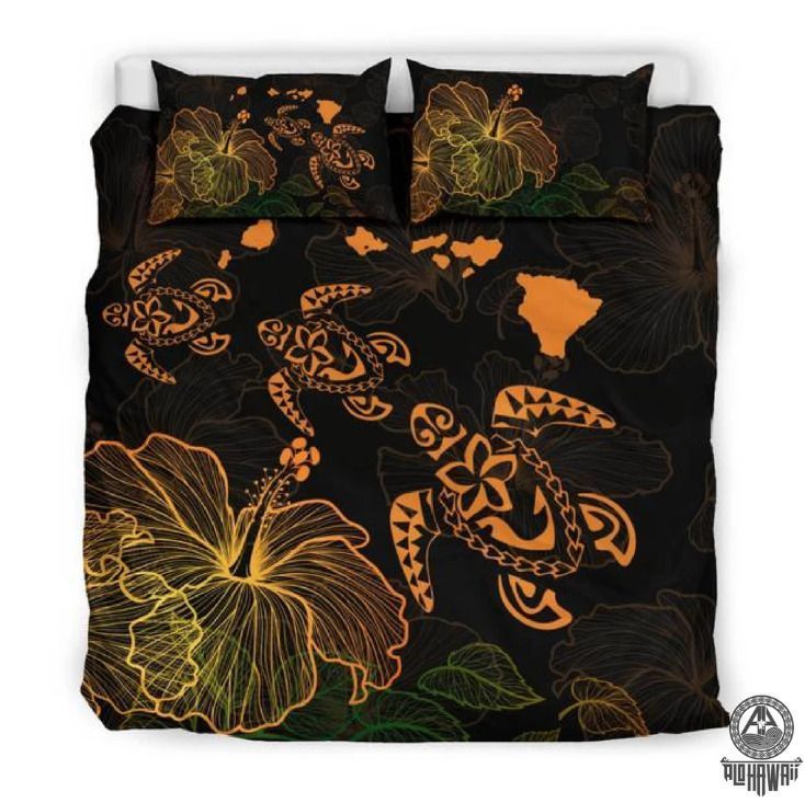 Hawaii Turtle Hibiscus And Map Bedding Set