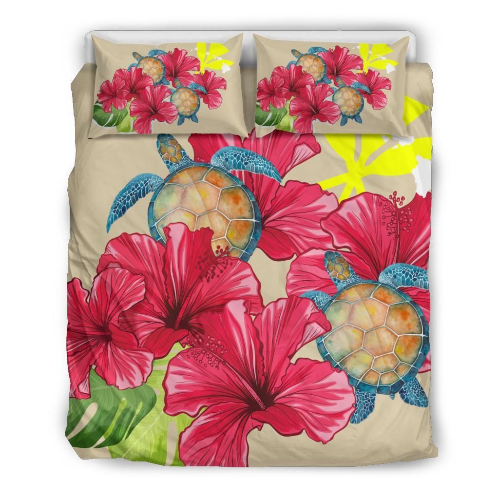Hawaii Turtle Hibiscus Beige Simple Style Bedding Set