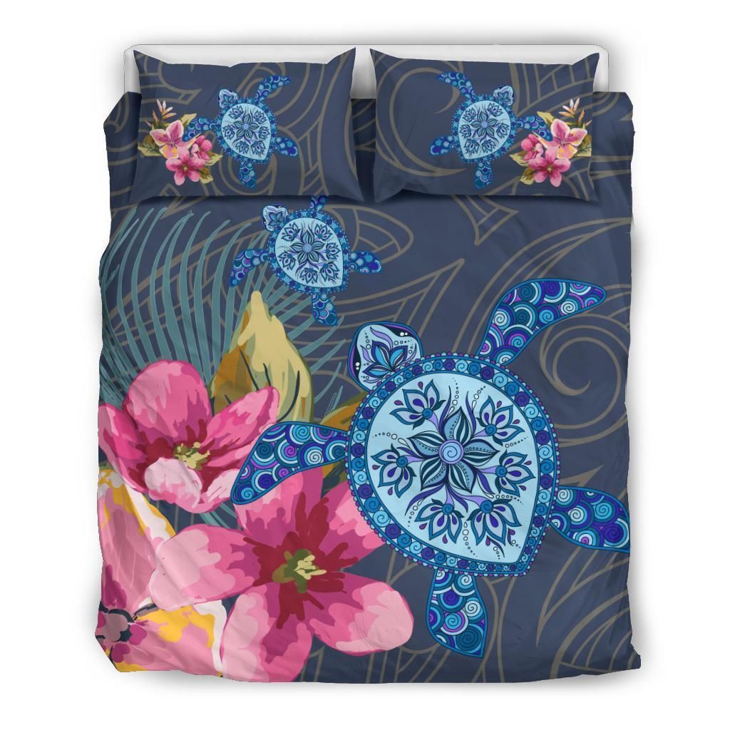 Hawaii Turtle Hibiscus Dark Blue Bedding Set