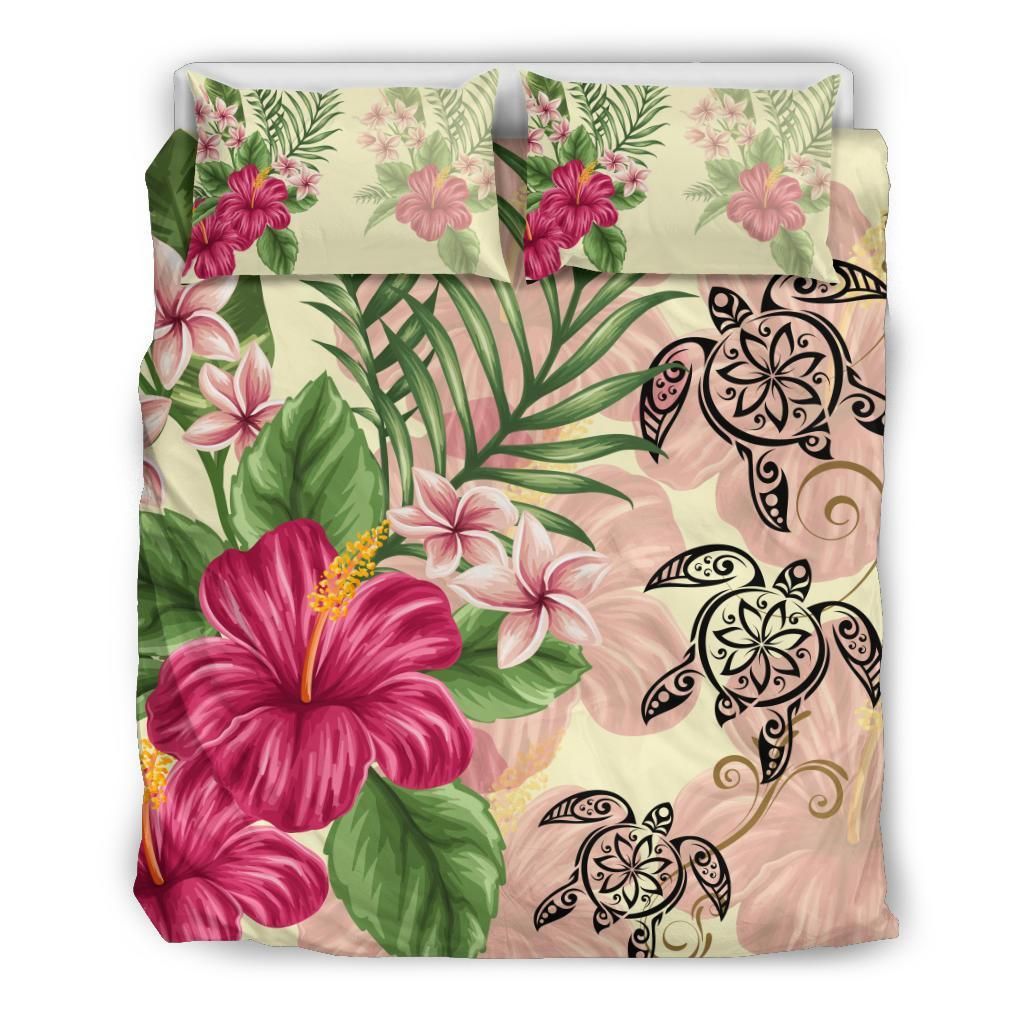 Hawaii Turtle Hibiscus Plumeria Beige Style Bedding Set