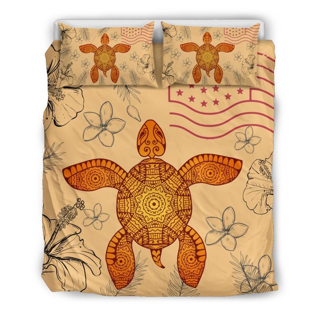 Hawaii Turtle Hibiscus Plumeria Letter Style Bedding Set