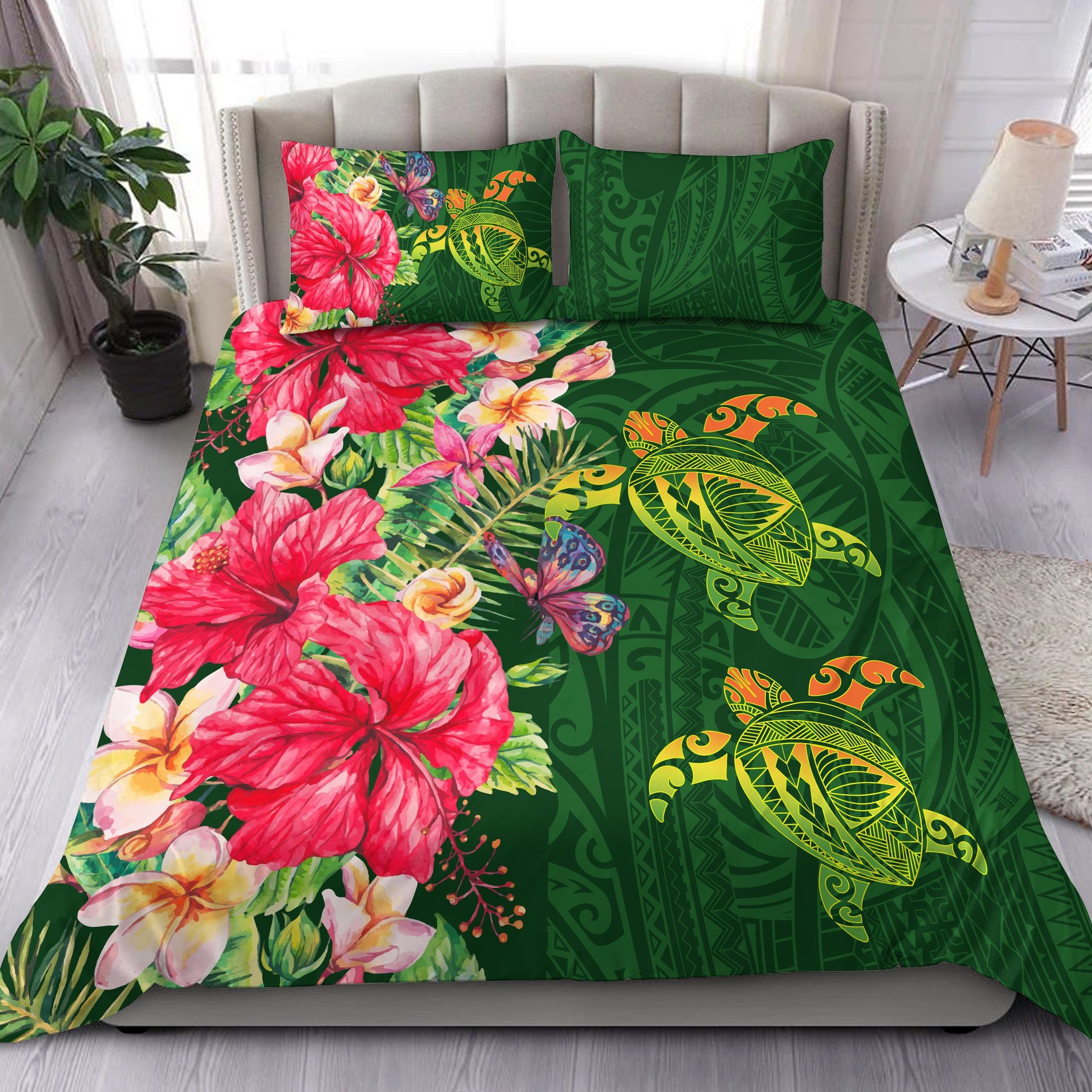 Hawaii Turtle Hibiscus Plumeria Polynesian Cala Style Bedding Set