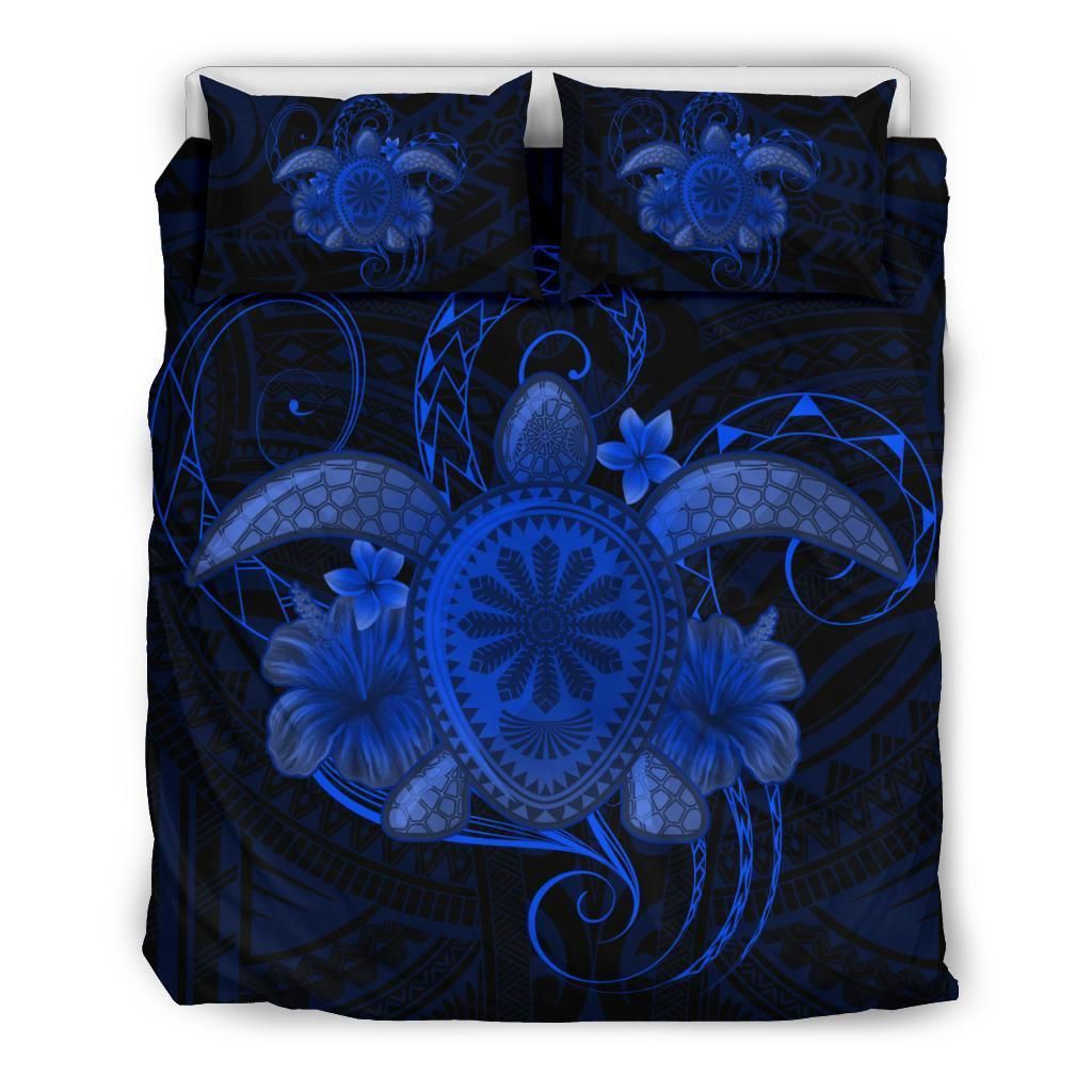 Hawaii Turtle Hibiscus Polynesian Full Style Blue Bedding Set